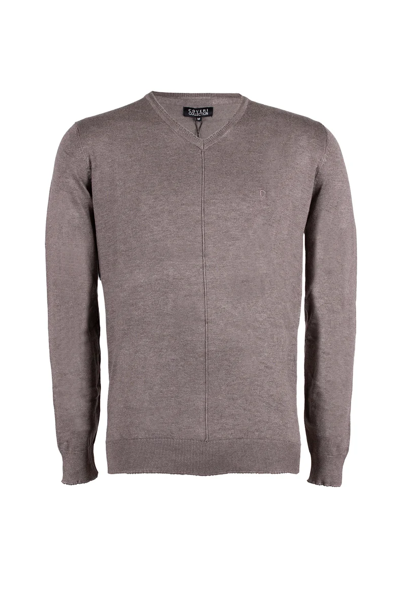 Pullover uomo scollo a V tinta unita e cucitura longitudinale