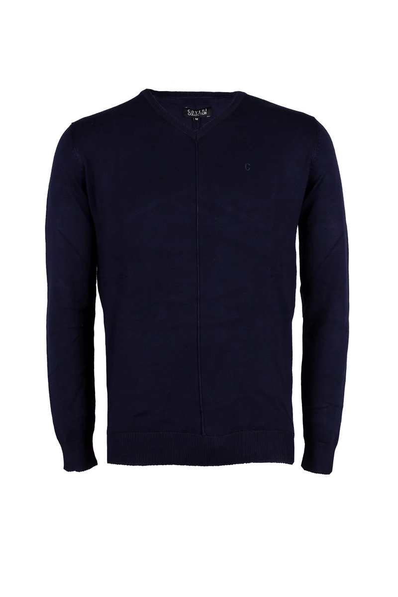 Pullover uomo scollo a V tinta unita e cucitura longitudinale