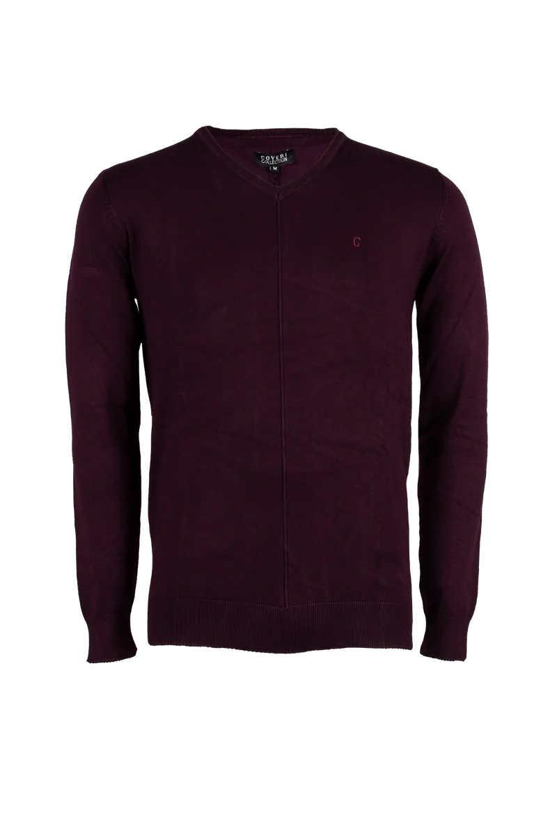 Pullover uomo scollo a V tinta unita e cucitura longitudinale