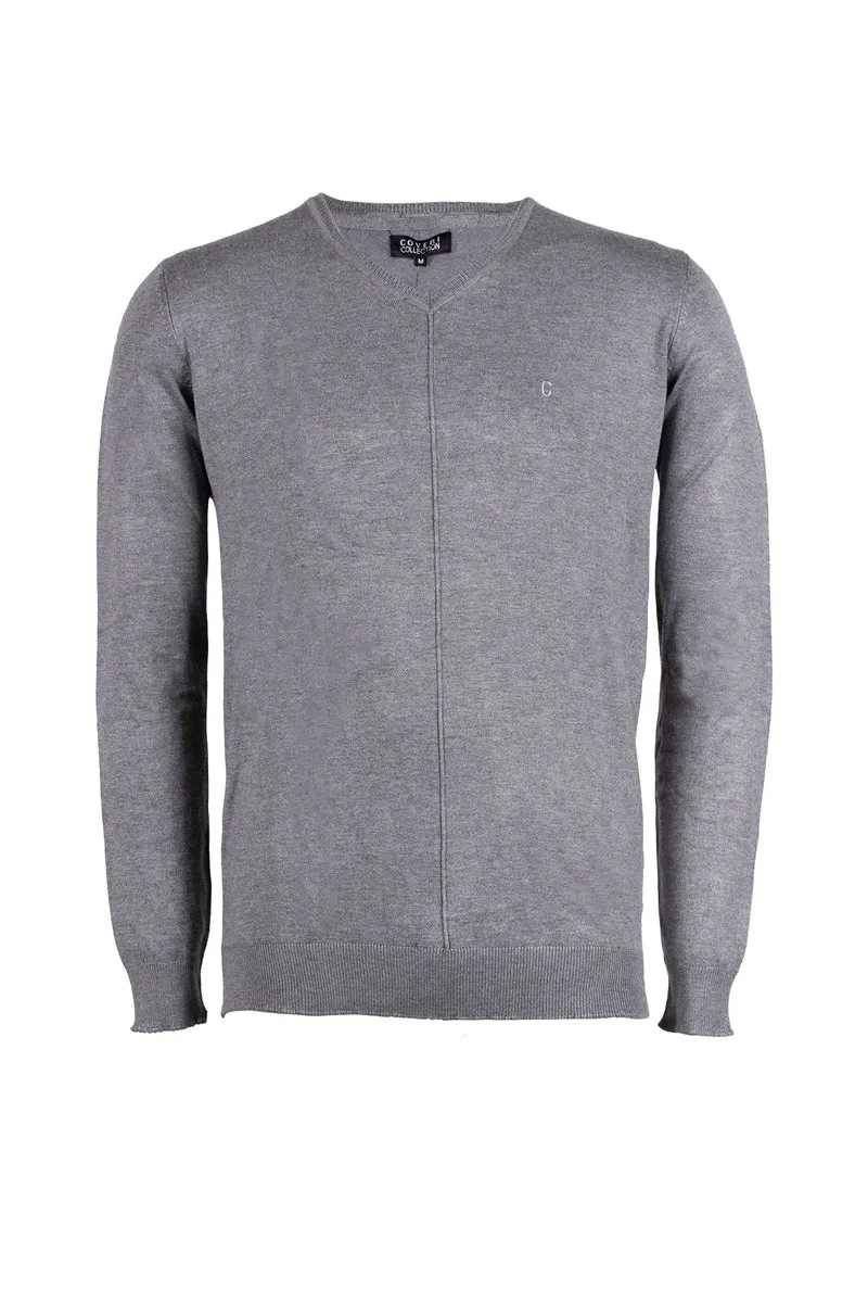 Pullover uomo scollo a V tinta unita e cucitura longitudinale