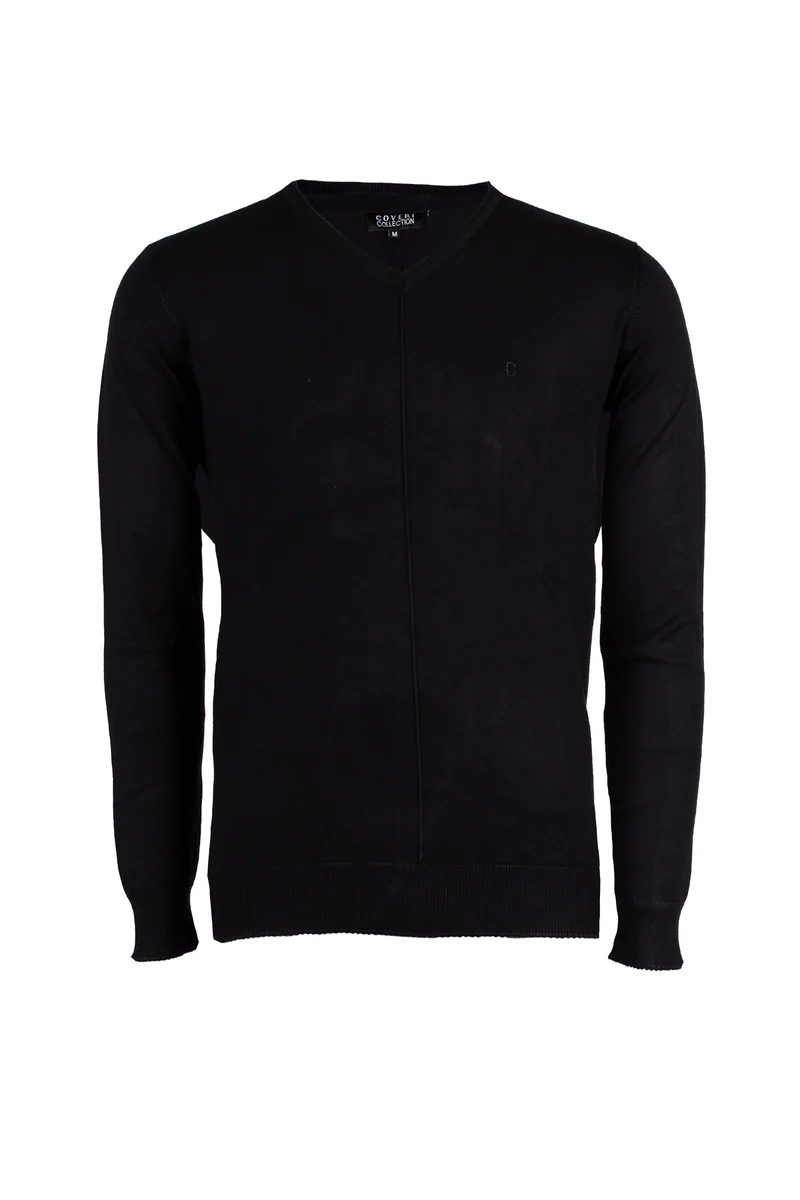Pullover uomo scollo a V tinta unita e cucitura longitudinale