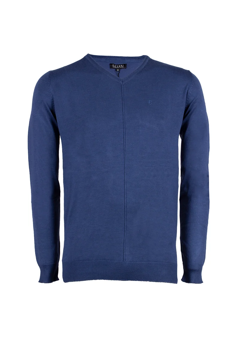 Pullover uomo scollo a V tinta unita e cucitura longitudinale