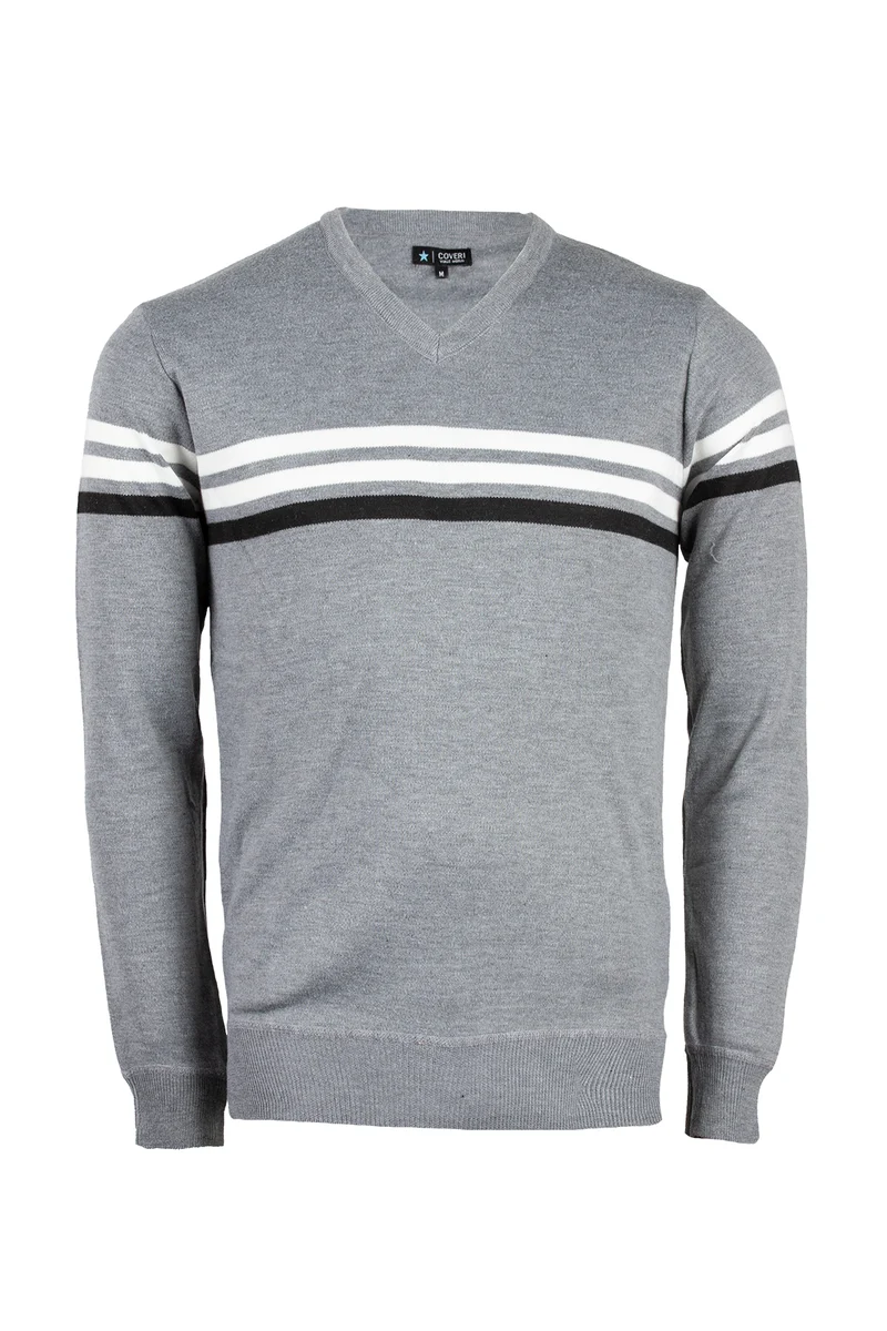 Pullover scollo a v con righe a contrasto