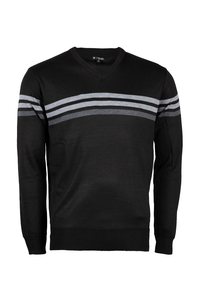 Pullover scollo a v con righe a contrasto