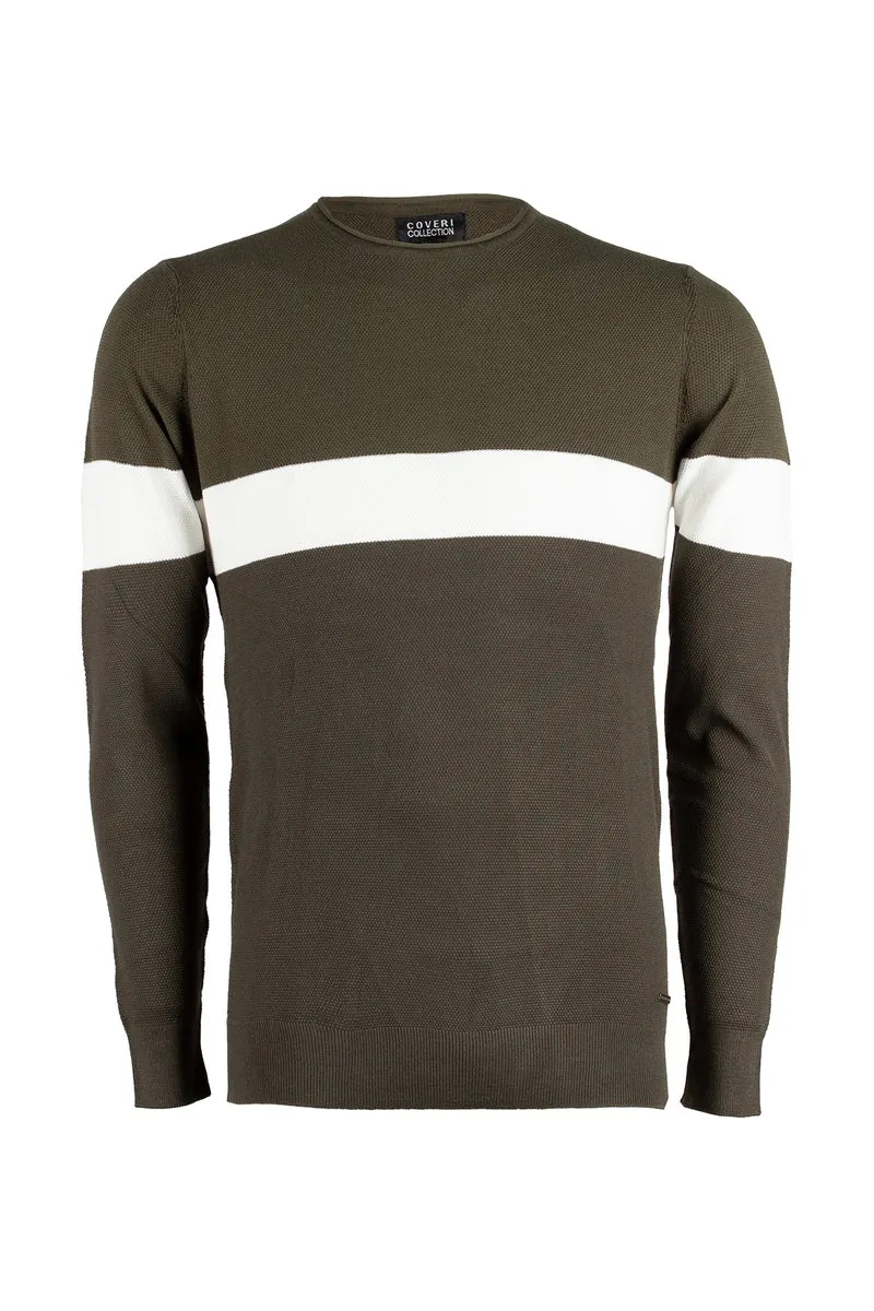 Pullover uomo verde con fascia a contrasto