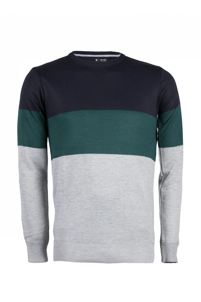 Pullover girocollo con fasce a contrasto