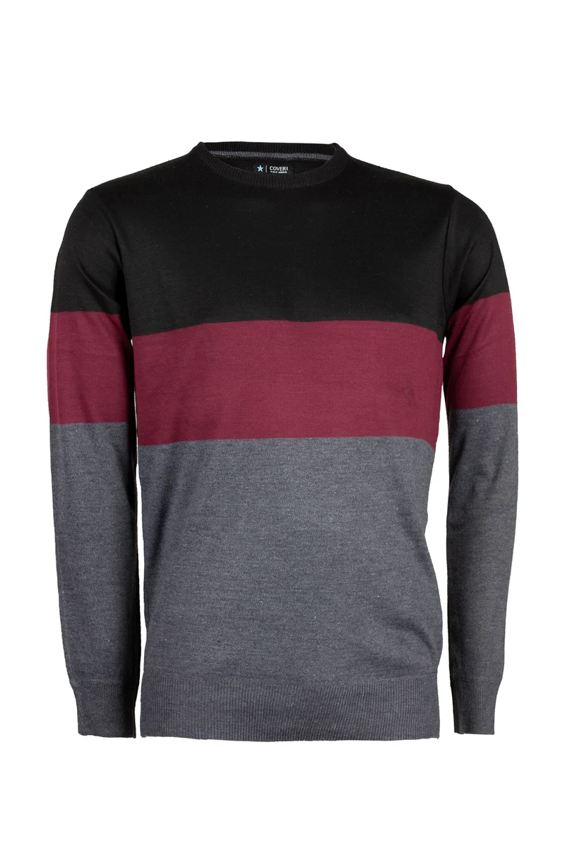 Pullover girocollo con fasce a contrasto