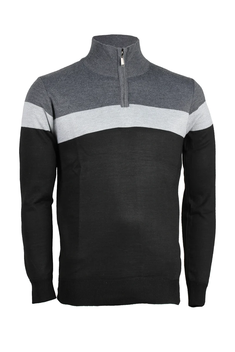 Pullover uomo mezza zip con fasce a contrasto
