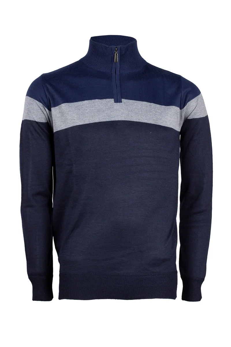 Pullover uomo mezza zip con fasce a contrasto