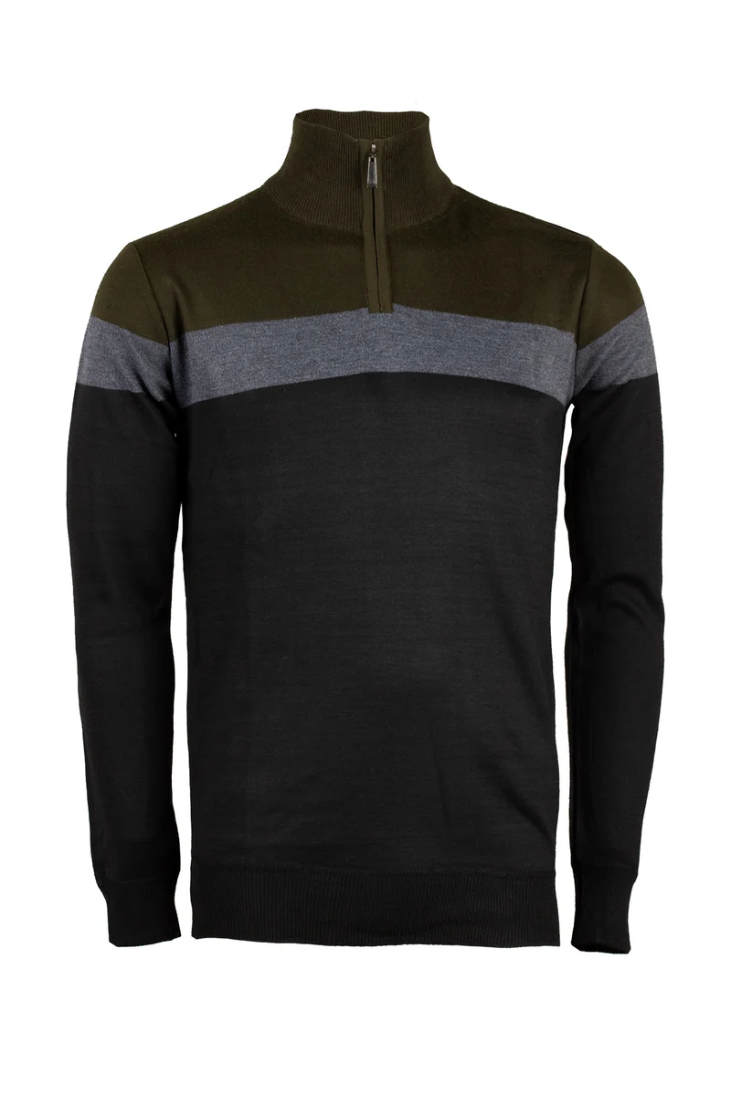Pullover uomo mezza zip con fasce a contrasto