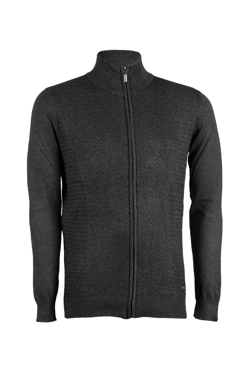 Cardigan uomo full zip in misto cotone tinta unita