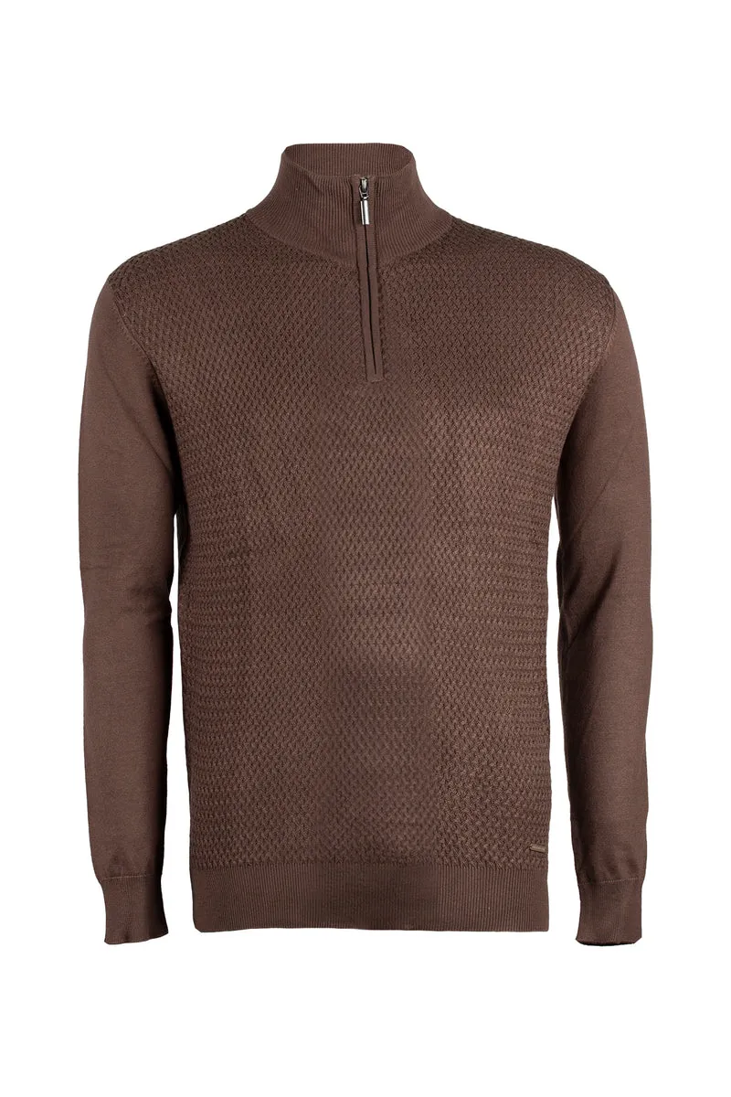 Cardigan uomo mezza zip in misto cotone