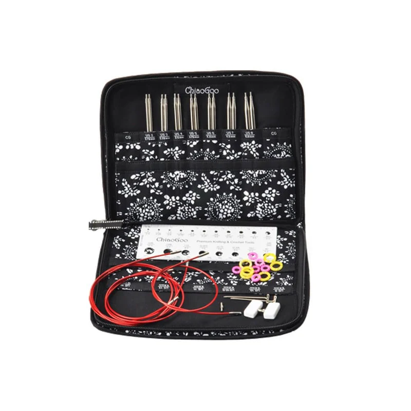 ChiaoGoo Set di ferri circolari intercambiabili Twist Small con custodia (2 lunghezze: punte da 13 e 10 cm)