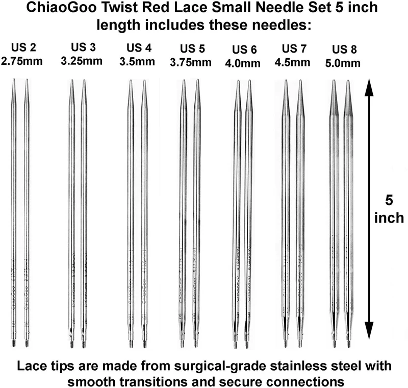 ChiaoGoo Set di ferri circolari intercambiabili Twist Small con custodia (2 lunghezze: punte da 13 e 10 cm)
