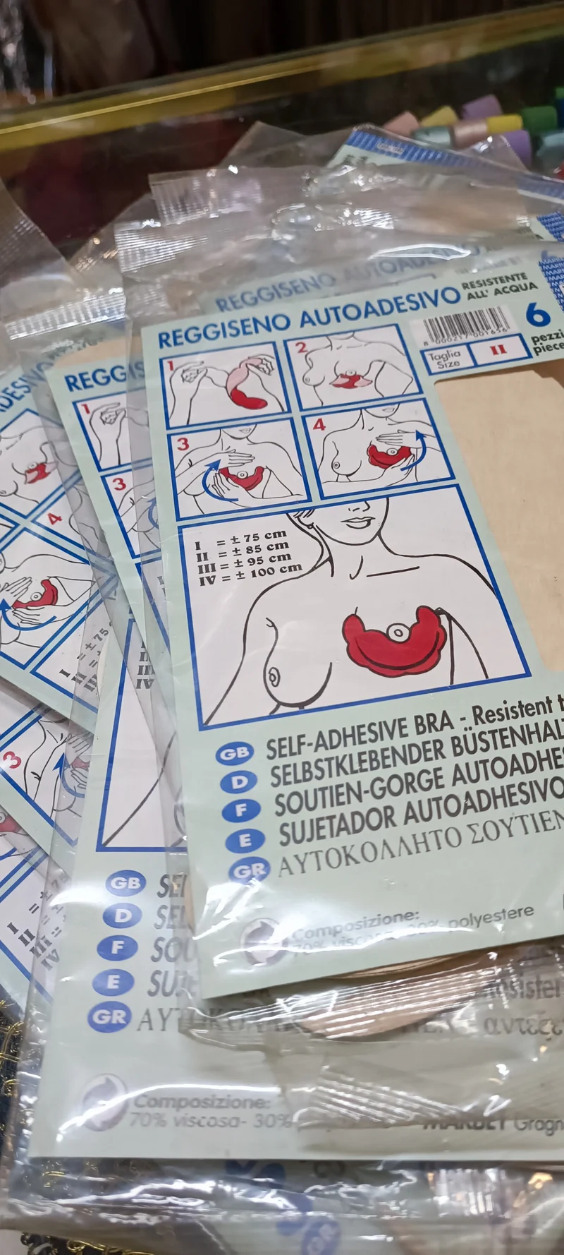 Reggiseno autoadesivo Marbet, confezione da sei pezzi. 100g.