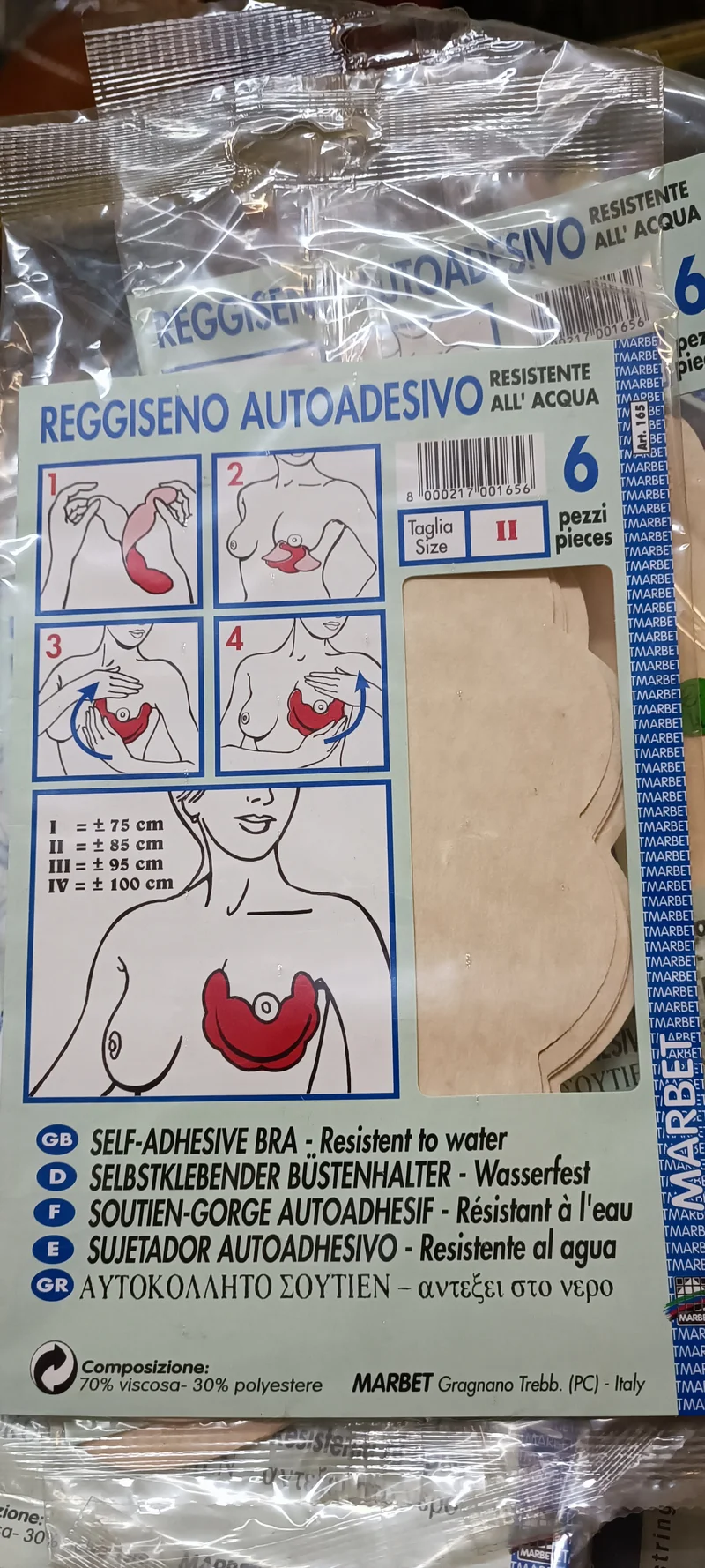 Reggiseno autoadesivo Marbet, confezione da sei pezzi. 100g.