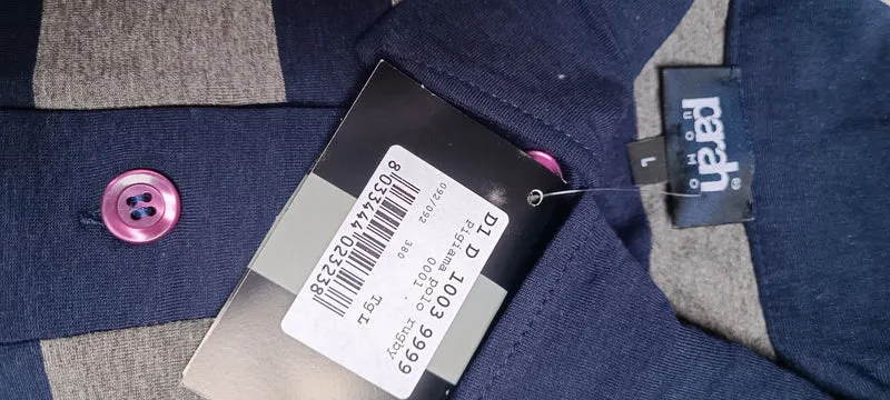 Pigiama uomo Parah, in elegante maglina, polo rugby a righe blu. 900g.