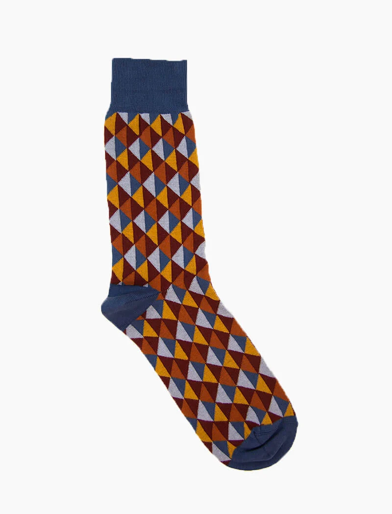 Grey Blue Multi Triangles Organic Cotton Socks