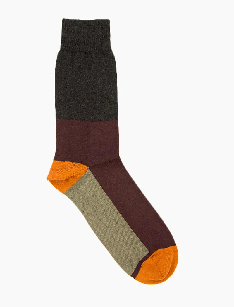 Burgundy Colour Block Organic Cotton Socks