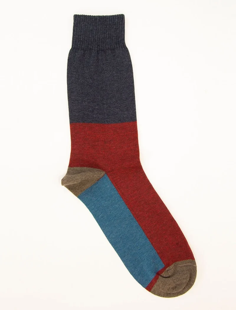 Red Colour Block Organic Cotton Socks