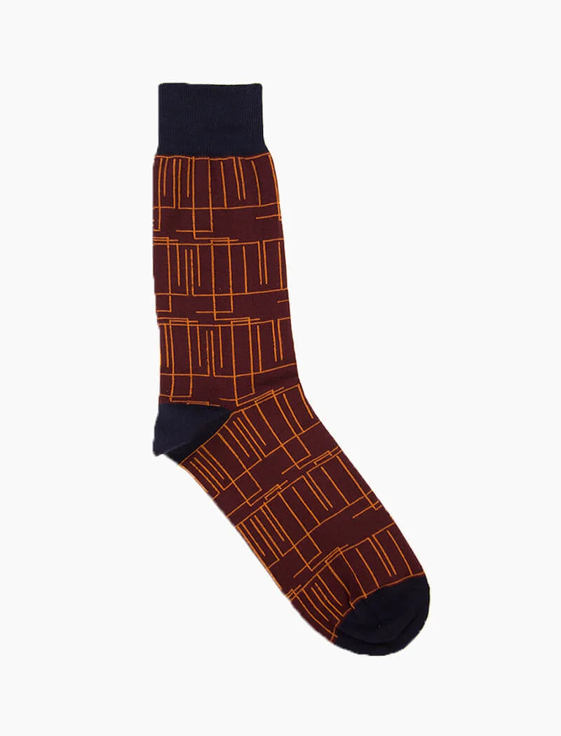 Burgundy Random Lines Organic Cotton Socks