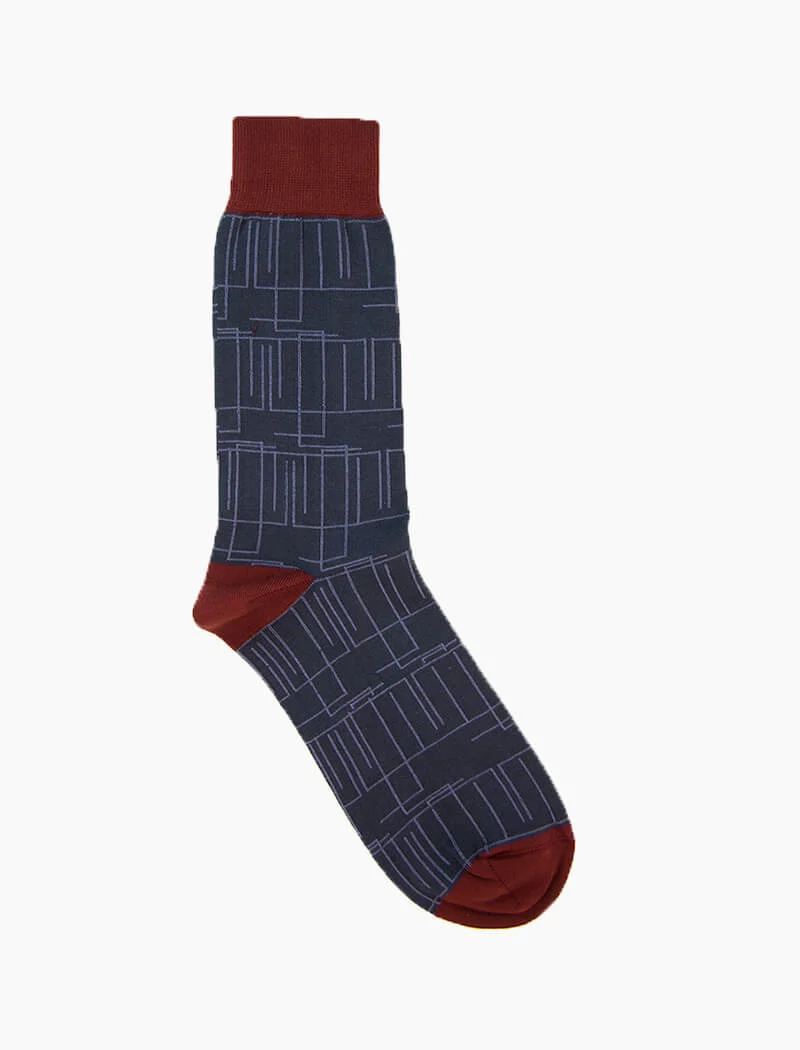 Petrol Blue Random Lines Organic Cotton Socks