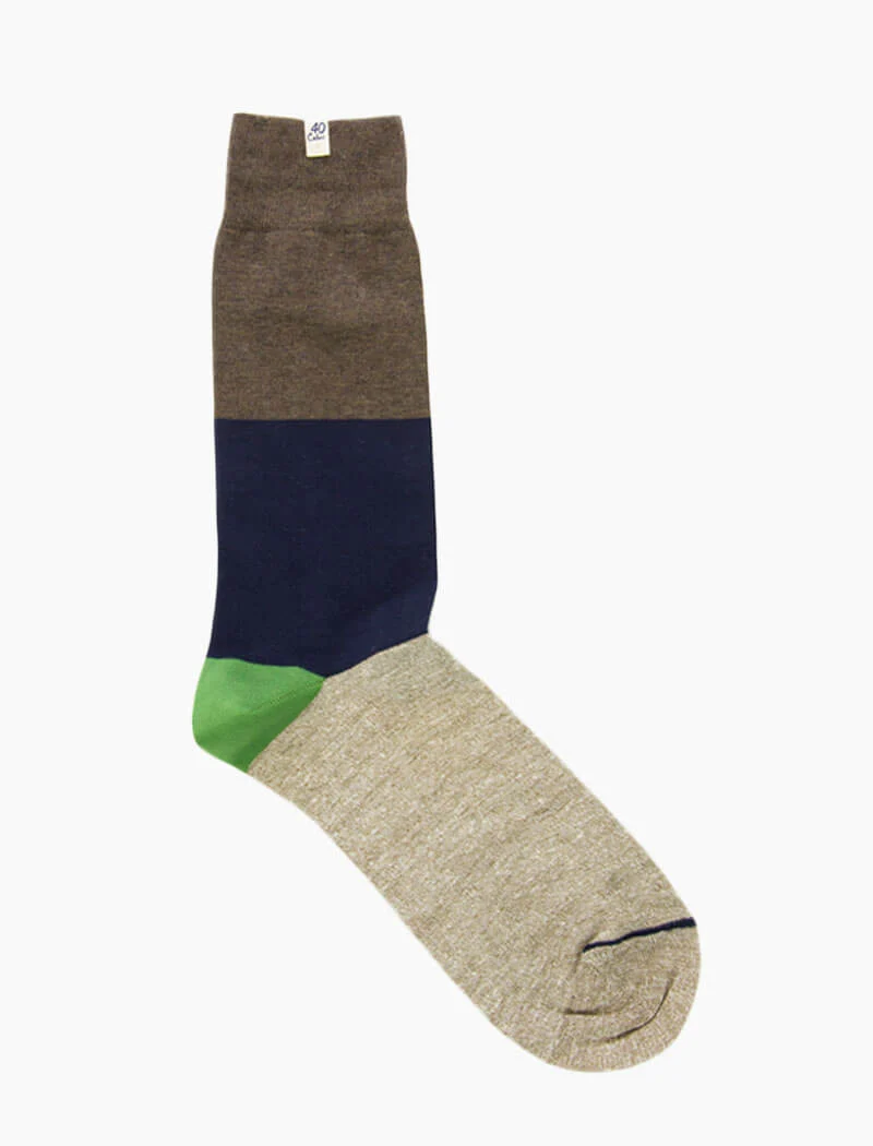 Brown Colour Block Melange Linen & Organic Cotton Socks