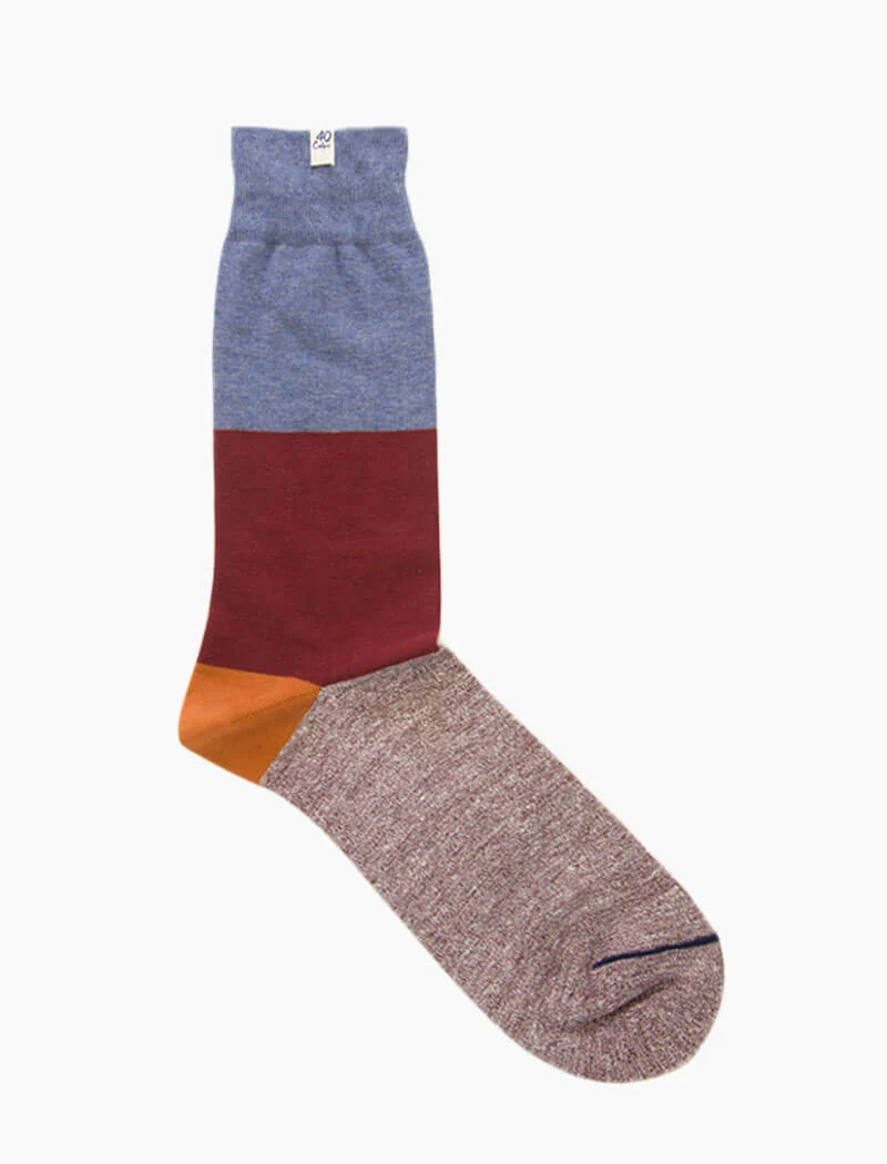 Jeans Blue Colour Block Melange Linen & Organic Cotton Socks