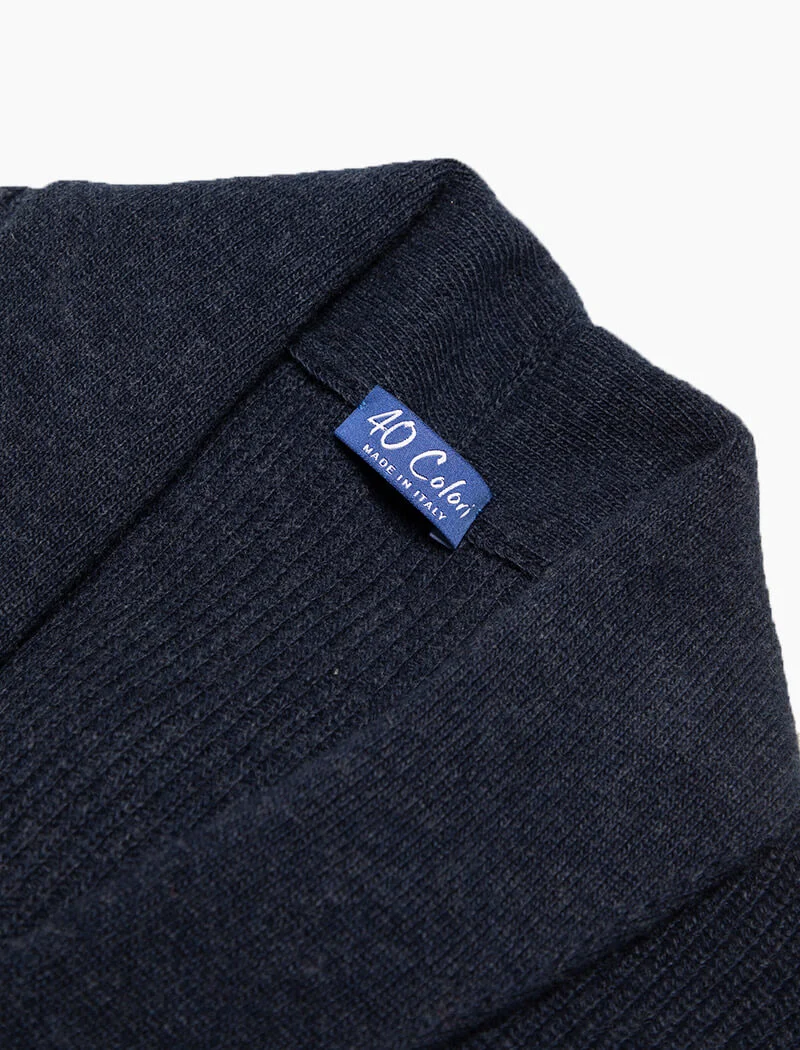 Navy Ribbed Shawl Neck Wool & Cashmere Cardigan