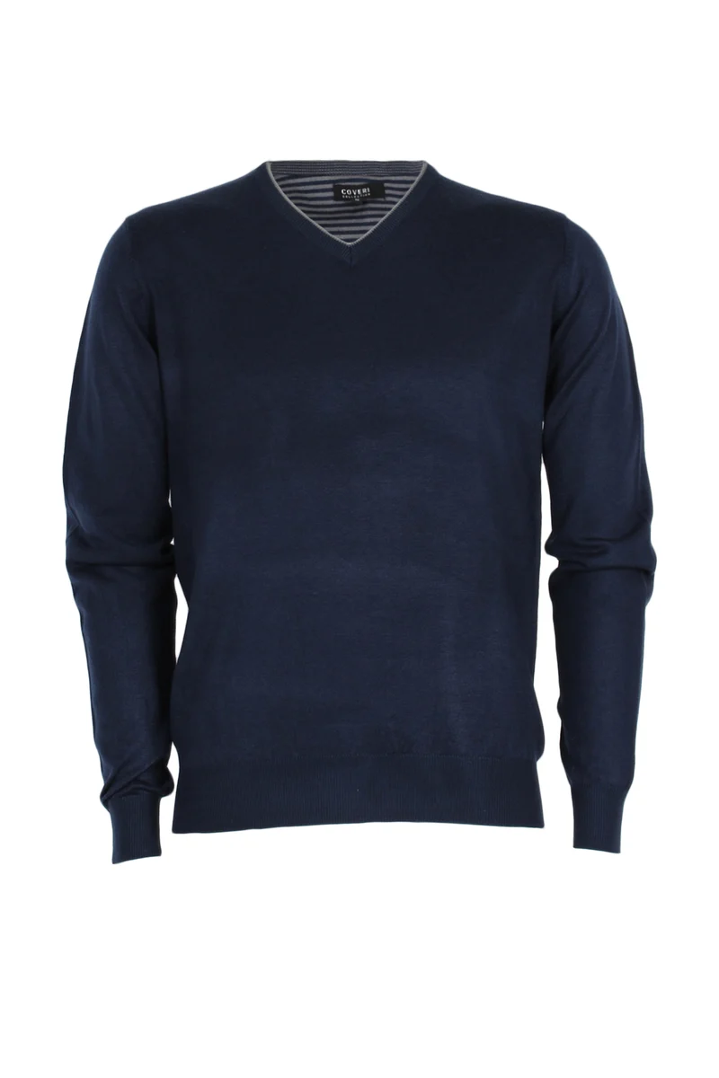 Pullover uomo scollo a V con profili a contrasto