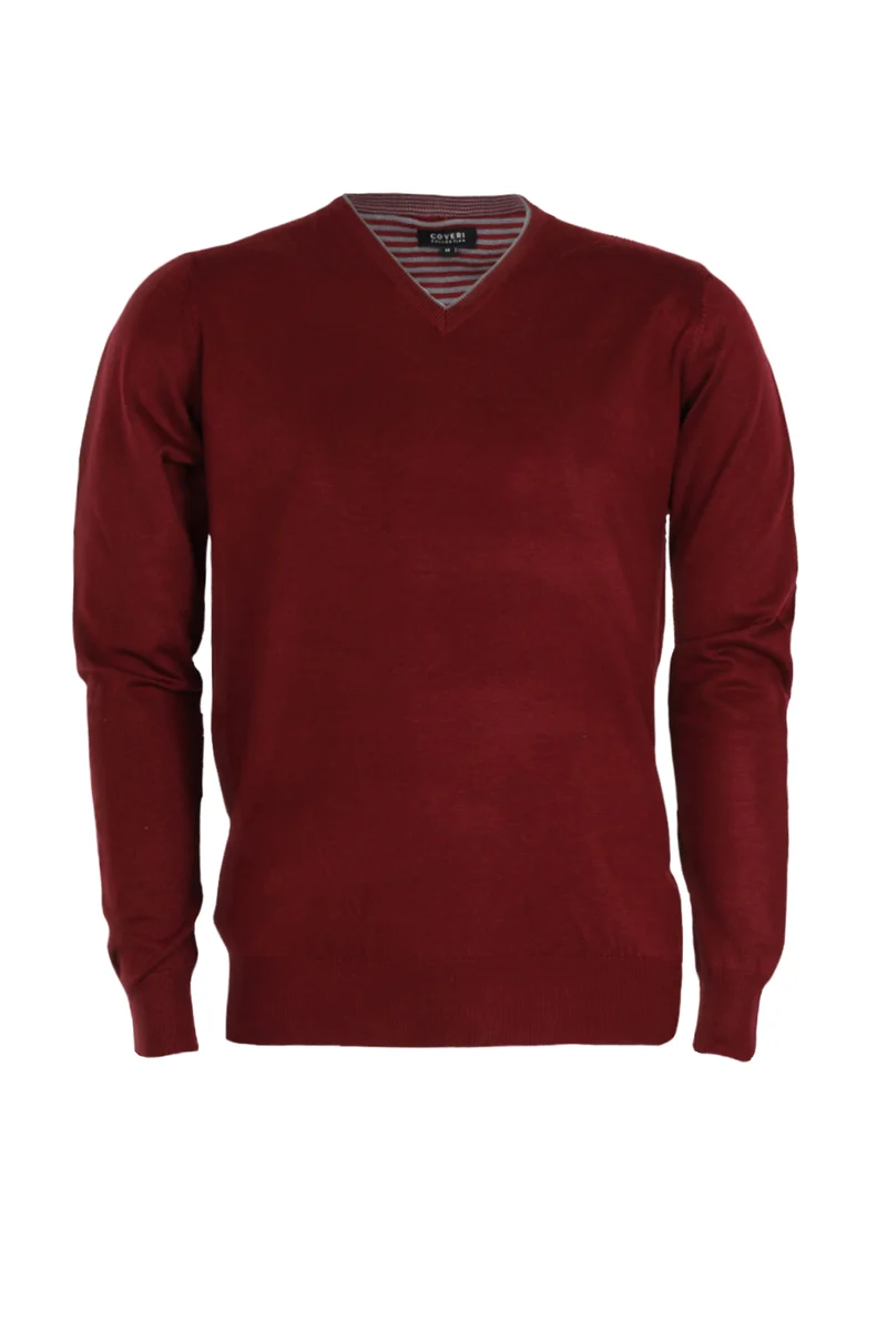 Pullover uomo scollo a V con profili a contrasto