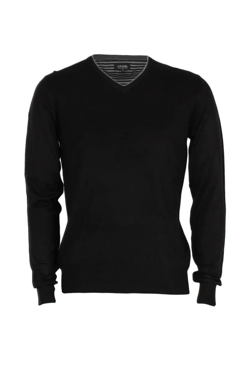 Pullover uomo scollo a V con profili a contrasto