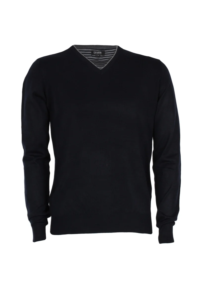 Pullover uomo scollo a V con profili a contrasto