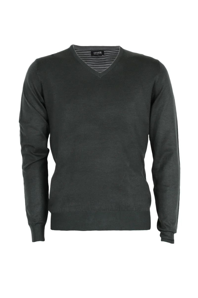 Pullover uomo scollo a V con profili a contrasto