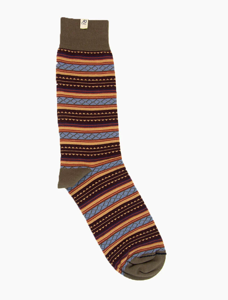 Burgundy Detailed Striped Organic Cotton Socks