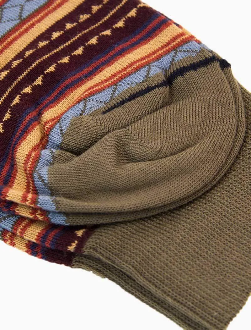 Burgundy Detailed Striped Organic Cotton Socks