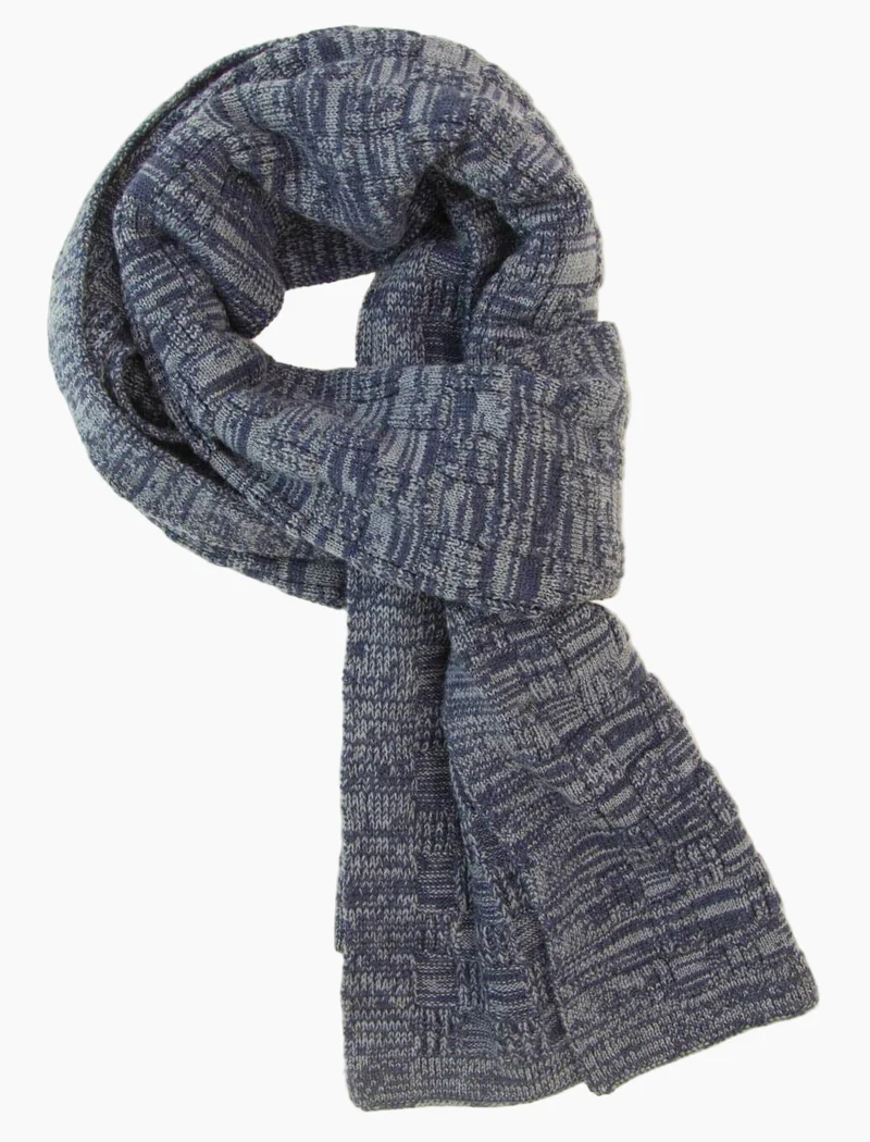 Blue Melange Checkerboard Knitted Wool Scarf