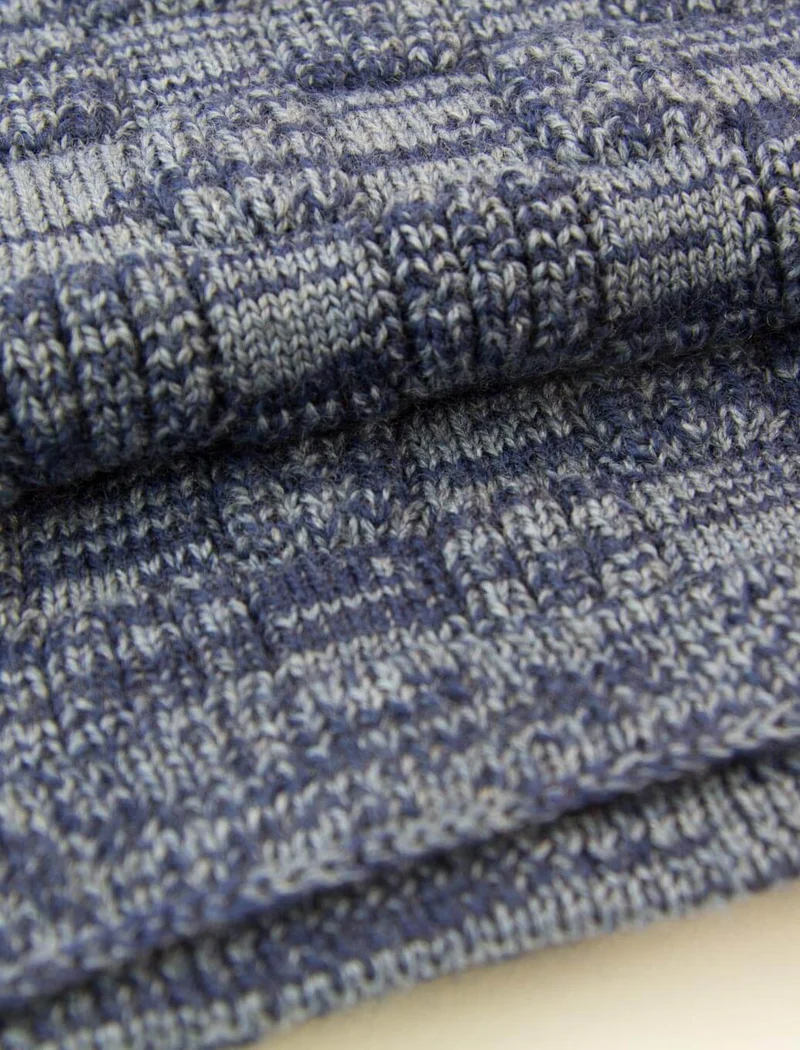Blue Melange Checkerboard Knitted Wool Scarf