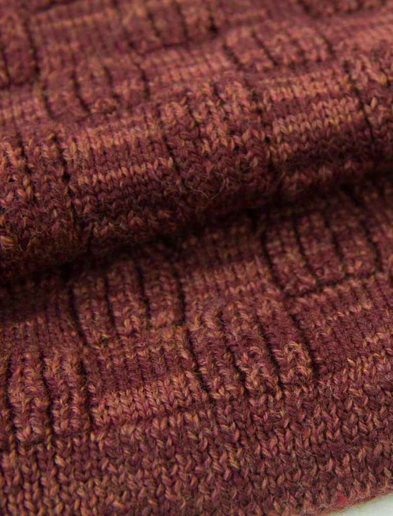 Burgundy Melange Checkerboard Knitted Wool Scarf