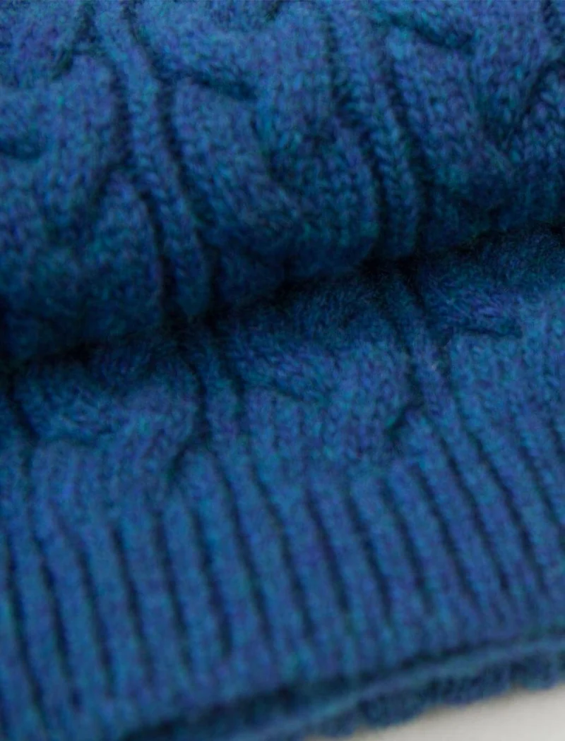 Petrol Blue Braided Knitted Wool & Cashmere Scarf