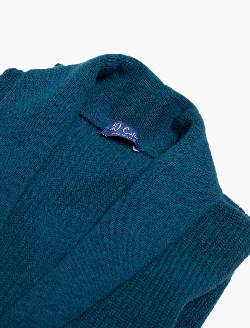 Petrol Blue Ribbed Shawl Neck Wool & Cashmere Cardigan