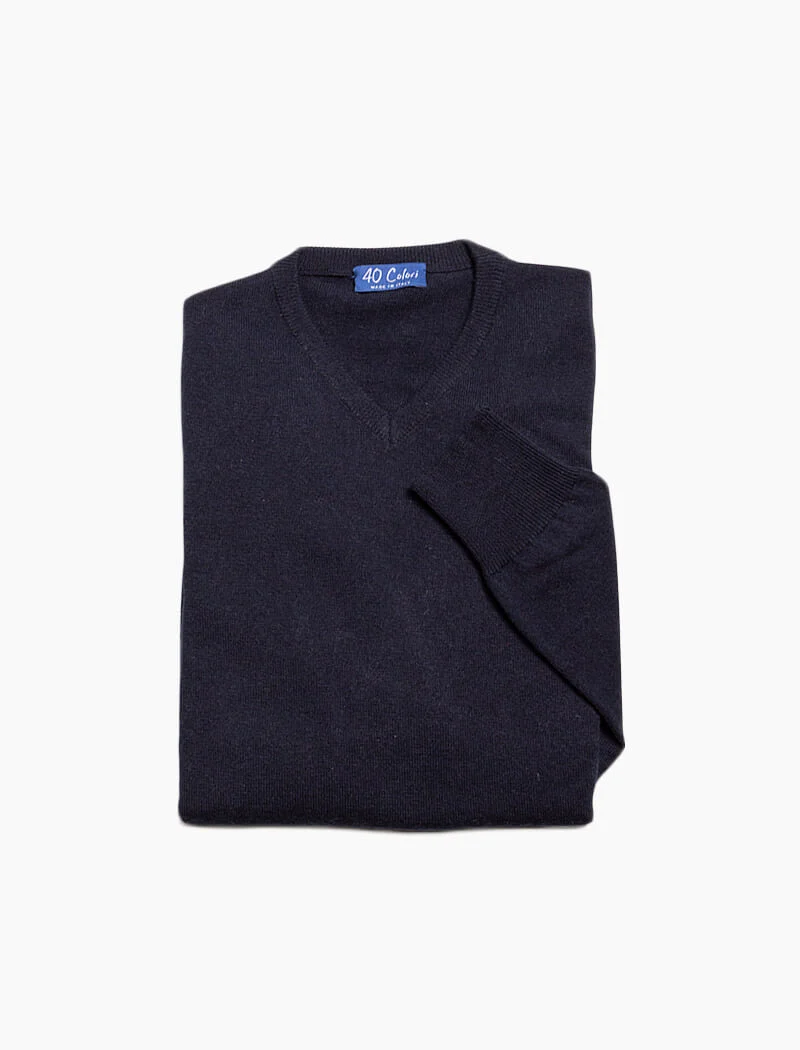 Dark Blue V Neck Cashmere Jumper