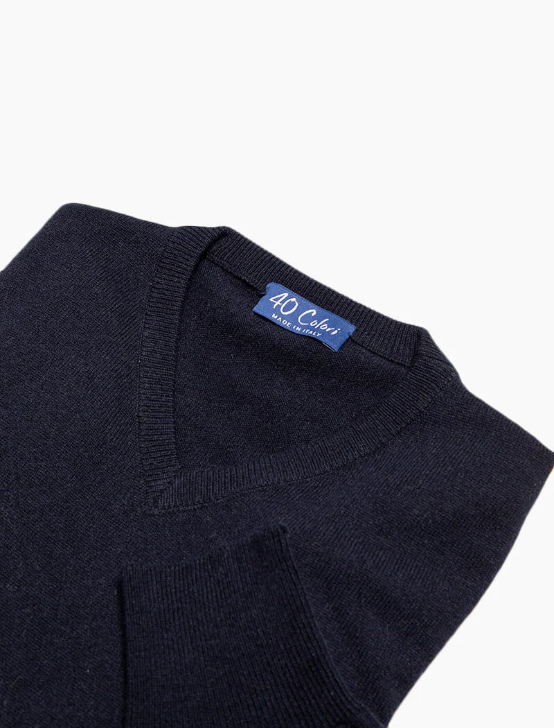 Dark Blue V Neck Cashmere Jumper