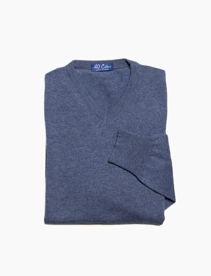 Light Blue V Neck Cashmere Jumper