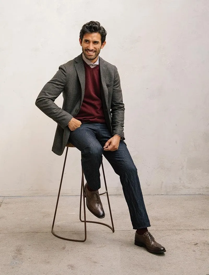 Burgundy V Neck Cashmere Jumper