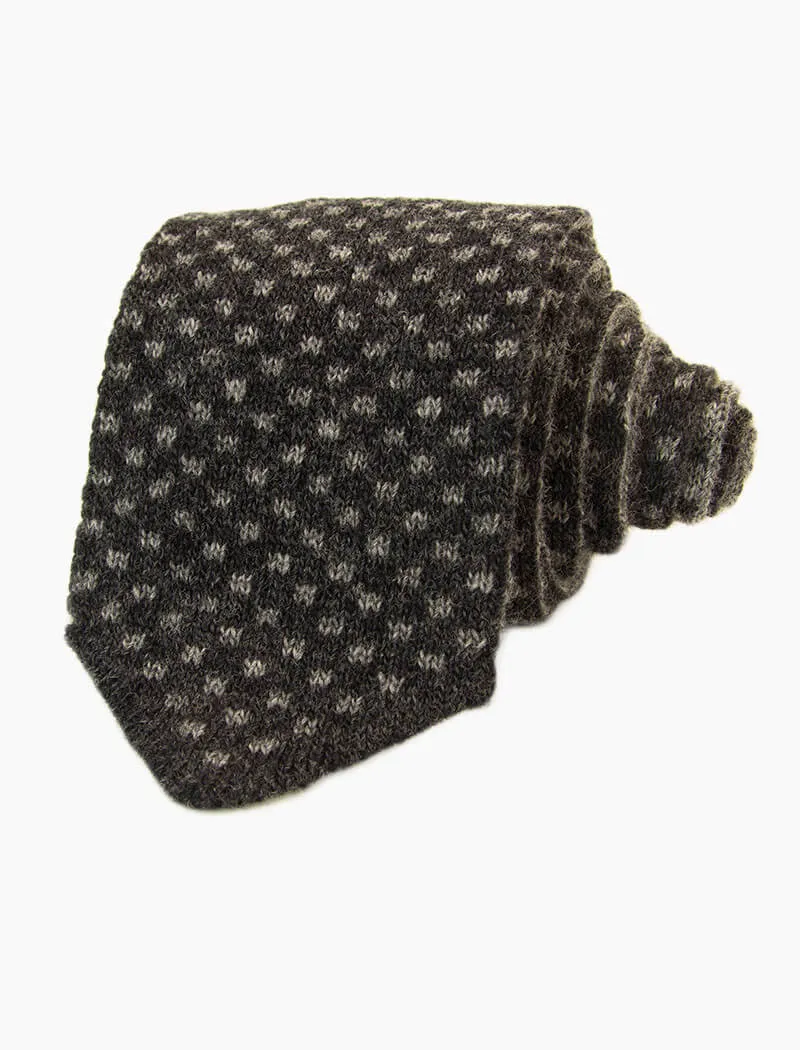 Charcoal & Grey Pointed Small Squares Reversible Knitted Tie