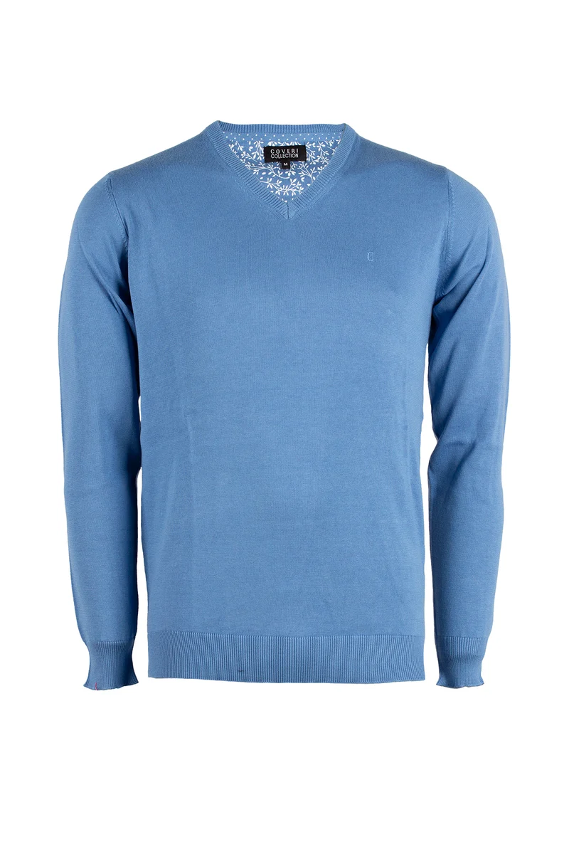 Pullover scollo a V uomo in puro cotone
