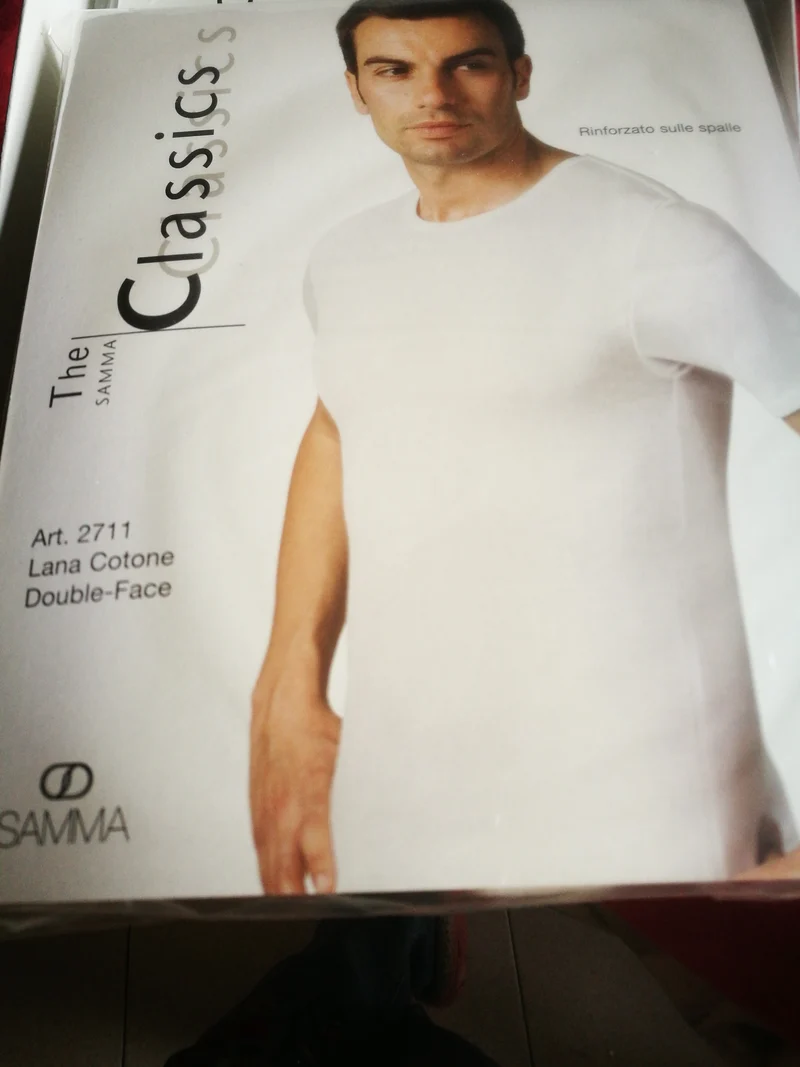Maglia intima uomo, Samma, mezza manica, rinforzato spalla, cotone/ lana. 150g.