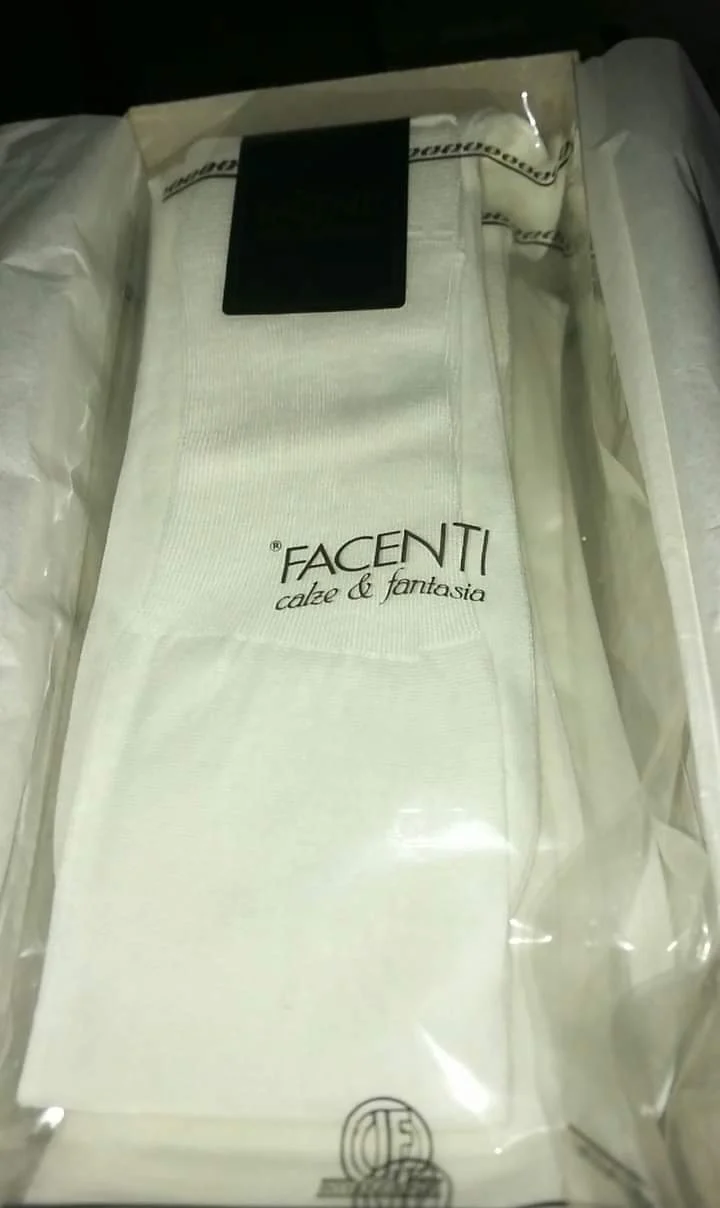 Calze lunghe uomo in filo di scozia Léger Chiffon Facenti, taglia 12,5/13, colore bianco, 5 paia. 250g.