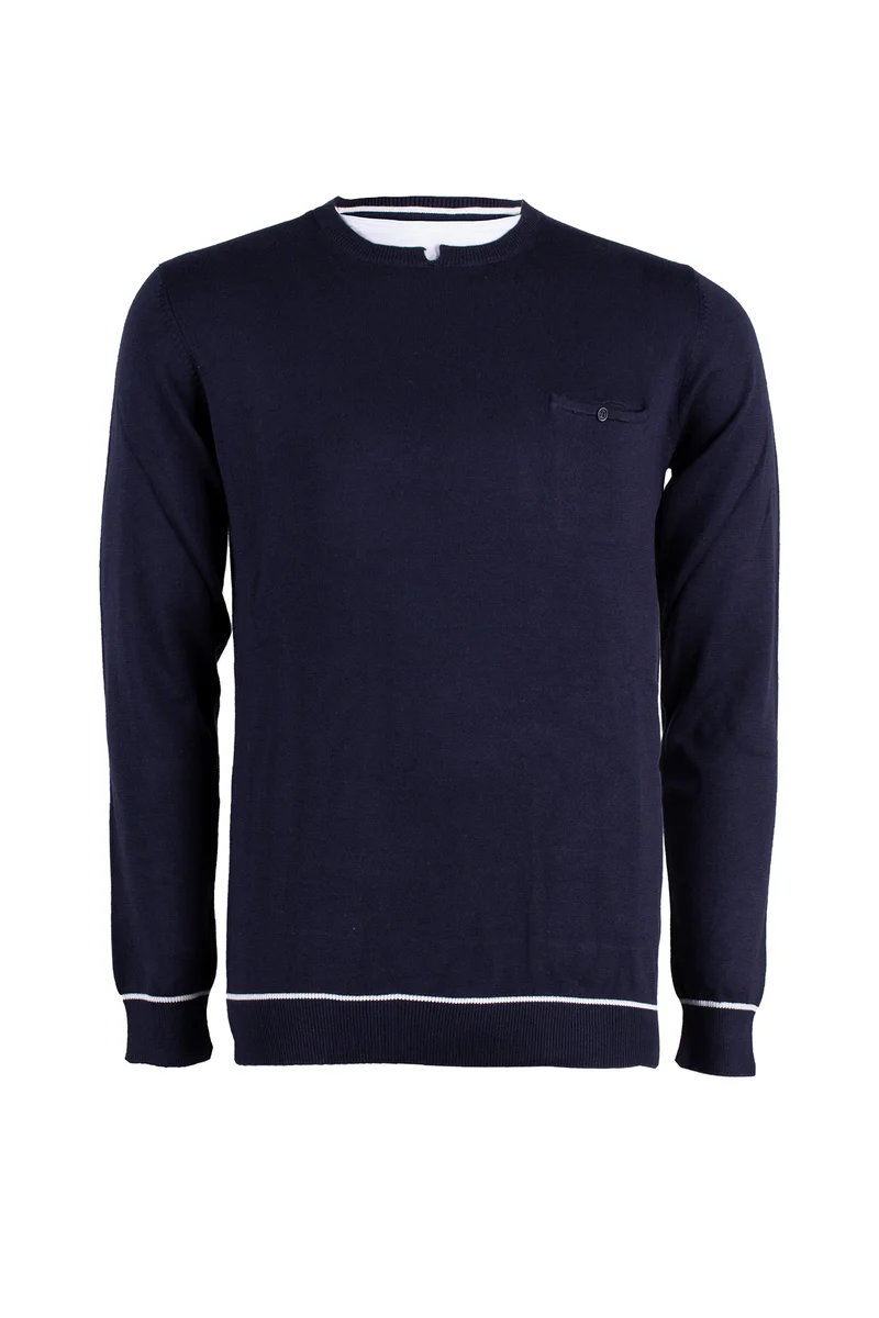 Pullover uomo girocollo con doppio collo a contrasto